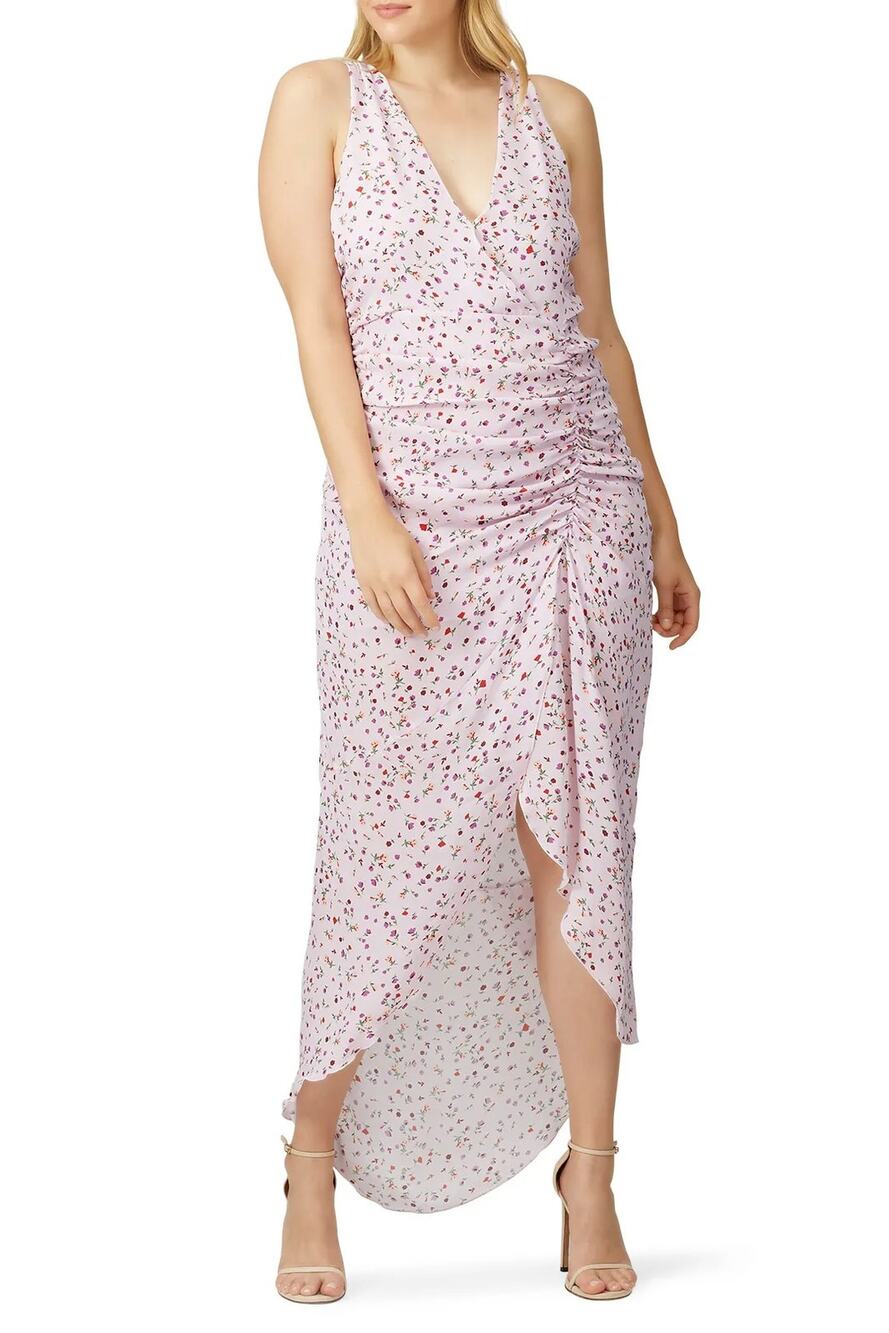 Nicholas Silk Dress Floral Drape Ruched Wedding Guest Hoco Party Formal US 8